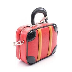 Louis Vuitton Valisette Epi Rouge Leather Handbag Red Black Orange